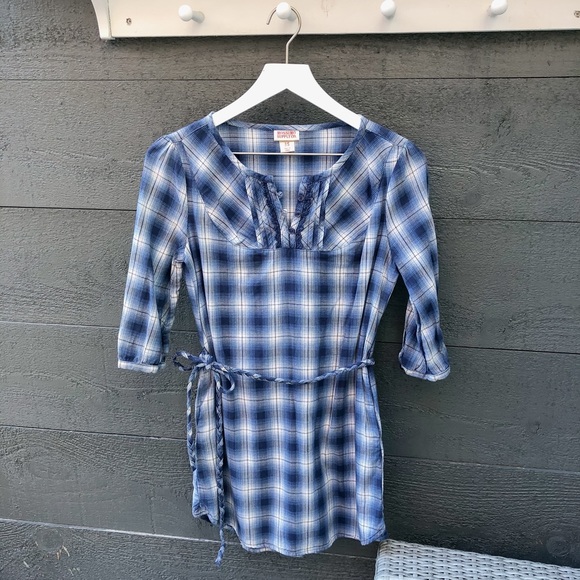 Blue Plaid Tunic Top legging length with pockets - Picture 1 of 11